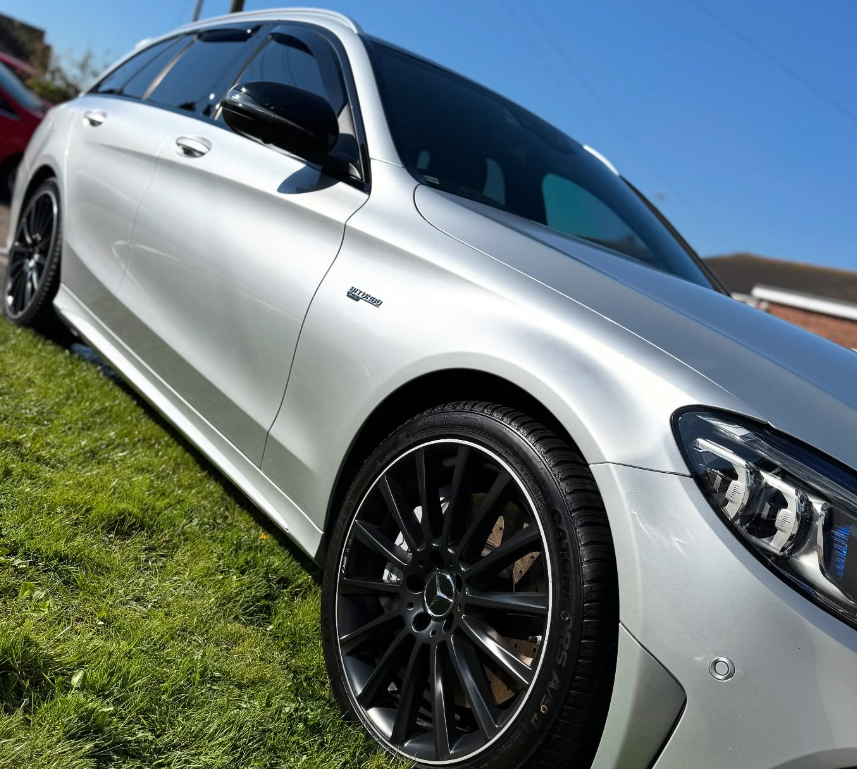Exterior detailing of a luxury sedan